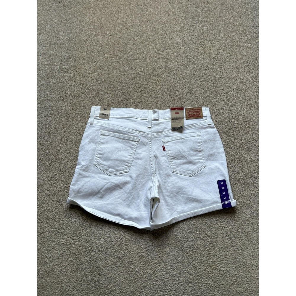 Levis Mid Length Shorts Womens 33 White Denim Mid Rise Slim Hip WaterLess